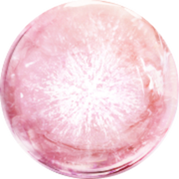 Een heldere, roze bol met een sprankelende textuur, die licht en diepte uitstraalt.