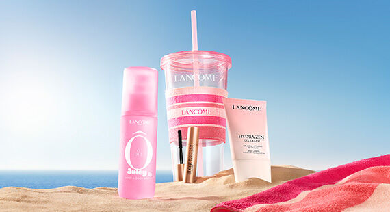 Banner over de Juicy Sets van Lancome, ideaal als zomers cadeau of om jezelf mee te verwennen.